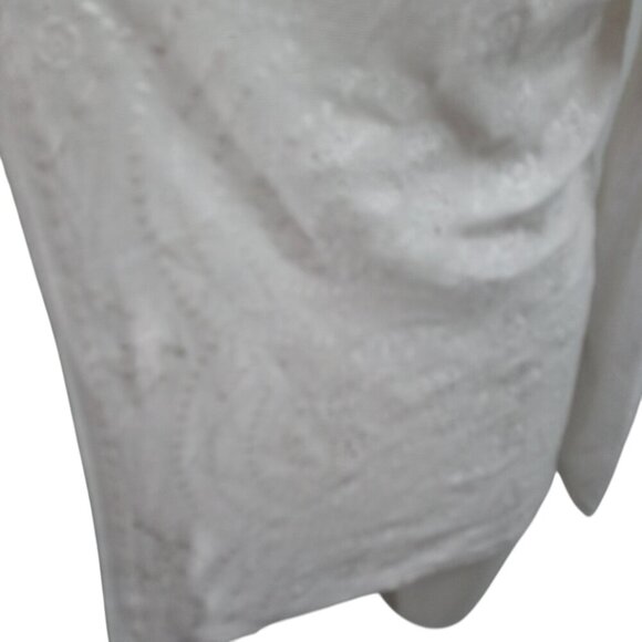 J Jill White Eyelet Open Front Lightweight Linen Cardigan Size L Embroidered - Picture 11 of 12